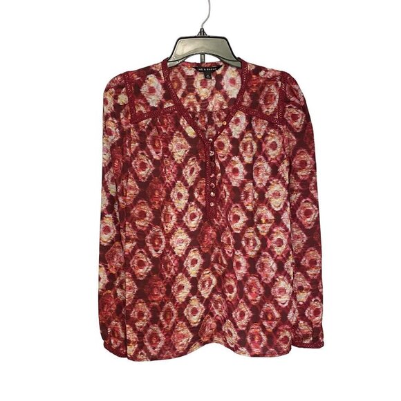 Zac and Rachel Burgundy and White Popover Blouse Size Medium - Picture 2 of 10